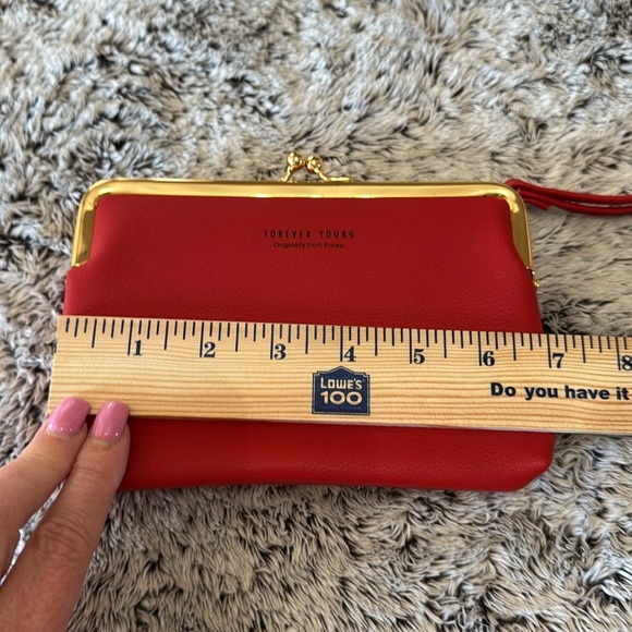 NWOT Forever Young Clutch Wallet Red with Gold Hardware Snap & Zip 2 Pockets - Picture 9 of 10